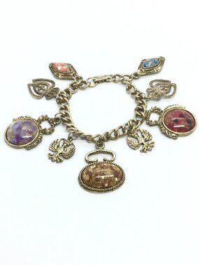 VINTAGE CHARM BRACELET Victorian Revival Faux Fob Eagle Cabochon Chunky 7"